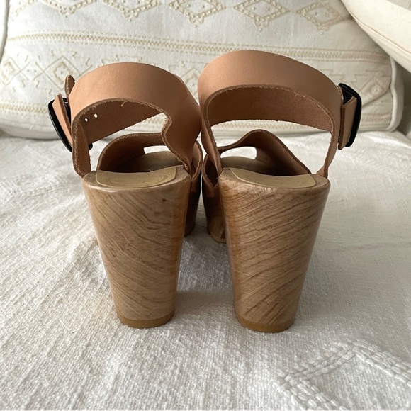 No. 6 Tan Leather Mules with Wooden Platform, Size 39 - Picture 9 of 15
